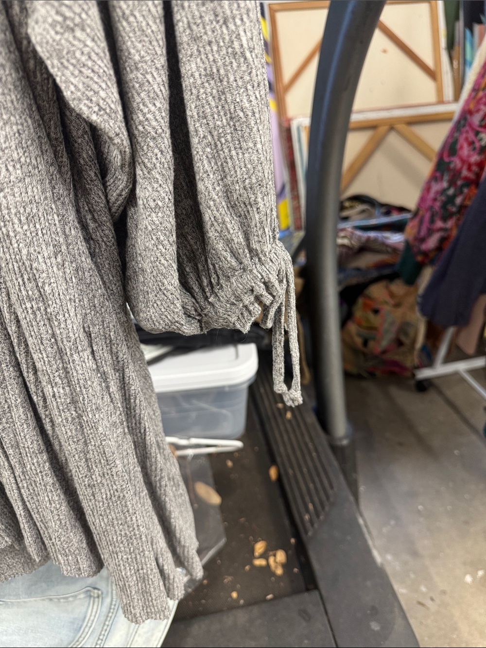 Free People Gray Ribbed Button-Front Tunic Top - Picture 3 of 4
